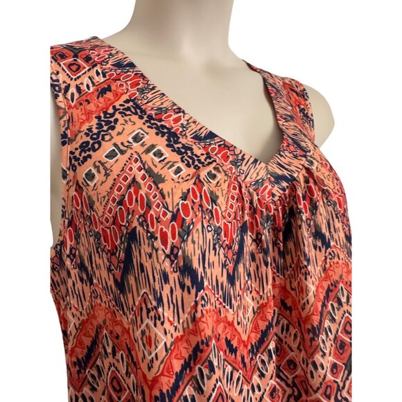 Ofeefan Sleevless Print Tank Size XL Orange Pleated V Neck NWT Stretchy - Picture 7 of 9